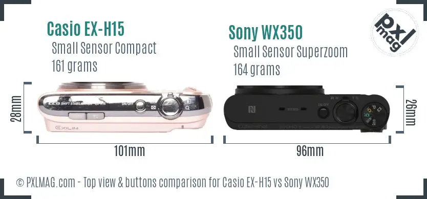 Casio EX-H15 vs Sony WX350 top view buttons comparison