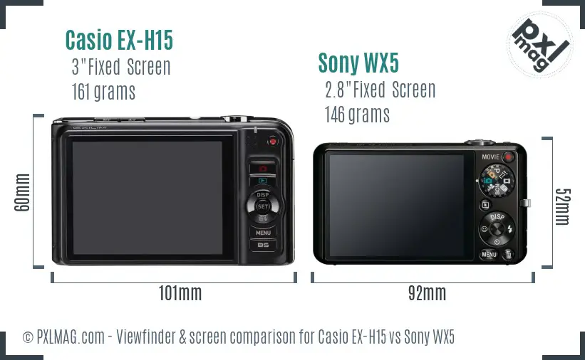 Casio EX-H15 vs Sony WX5 Screen and Viewfinder comparison Casio EX-H15 vs Sony WX5 Screen and Viewfinder comparison