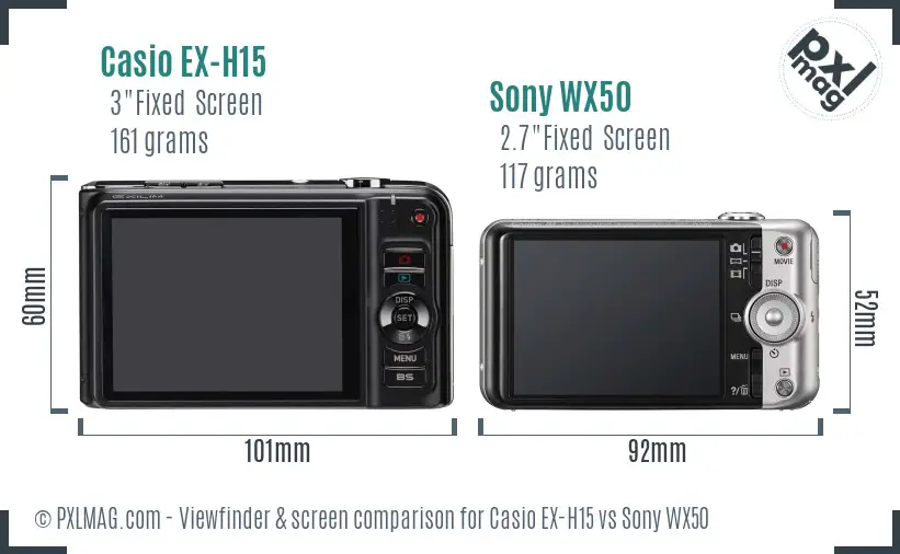 Casio EX-H15 vs Sony WX50 Screen and Viewfinder comparison