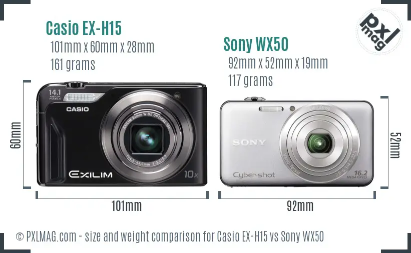 Casio EX-H15 vs Sony WX50 size comparison Casio EX-H15 vs Sony WX50 size comparison