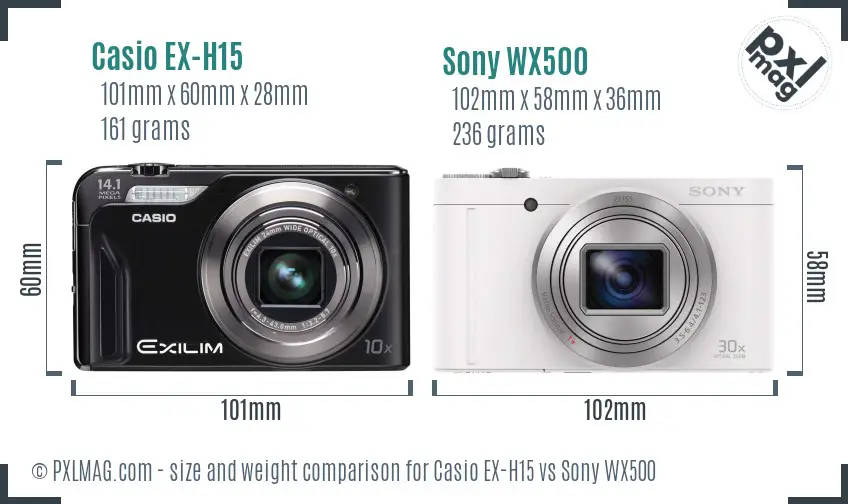 Casio EX-H15 vs Sony WX500 size comparison