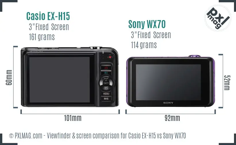 Casio EX-H15 vs Sony WX70 Screen and Viewfinder comparison