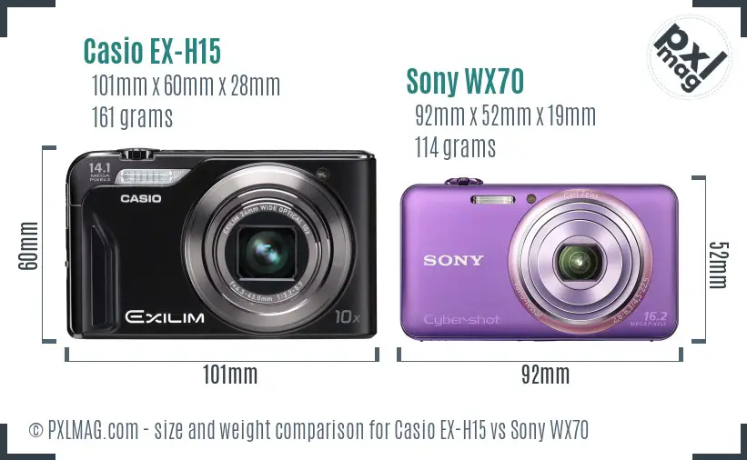 Casio EX-H15 vs Sony WX70 size comparison
