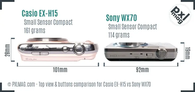 Casio EX-H15 vs Sony WX70 top view buttons comparison