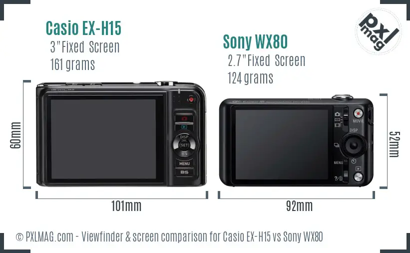 Casio EX-H15 vs Sony WX80 Screen and Viewfinder comparison Casio EX-H15 vs Sony WX80 Screen and Viewfinder comparison