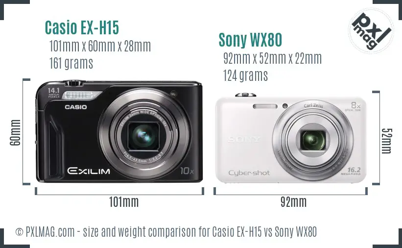 Casio EX-H15 vs Sony WX80 size comparison Casio EX-H15 vs Sony WX80 size comparison