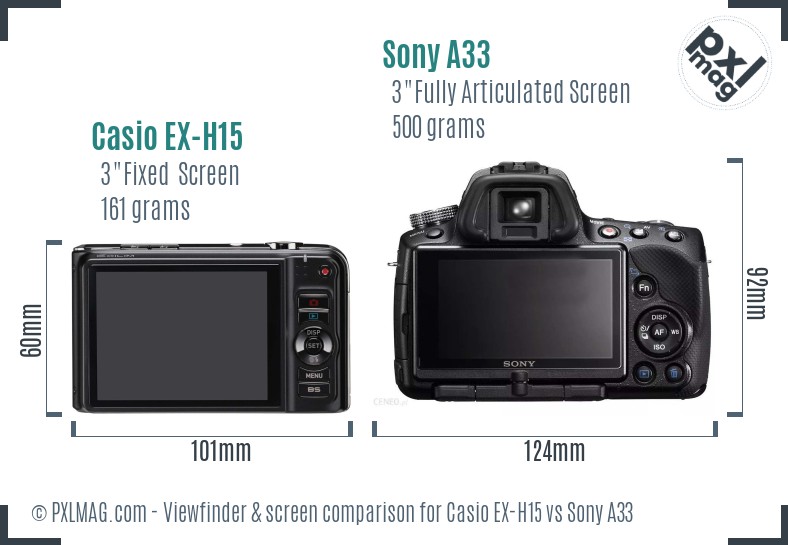 Casio EX-H15 vs Sony A33 Screen and Viewfinder comparison