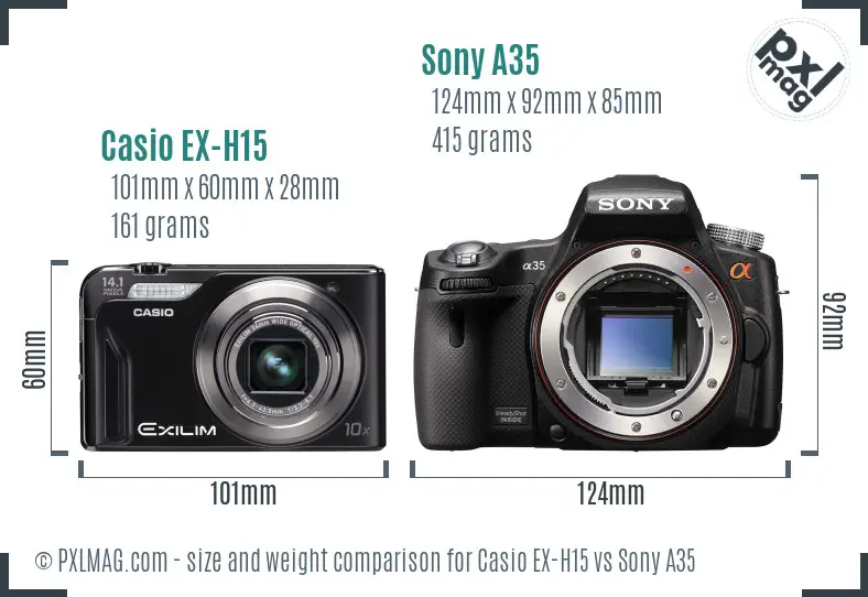 Casio EX-H15 vs Sony A35 size comparison