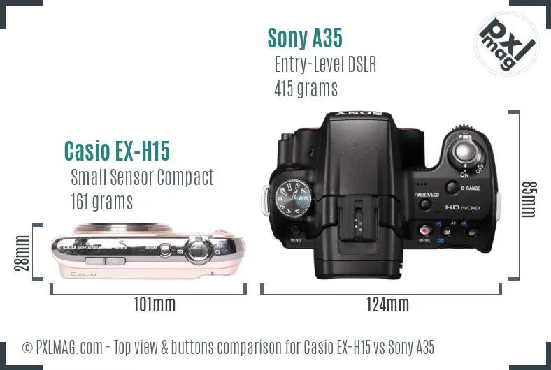 Casio EX-H15 vs Sony A35 top view buttons comparison