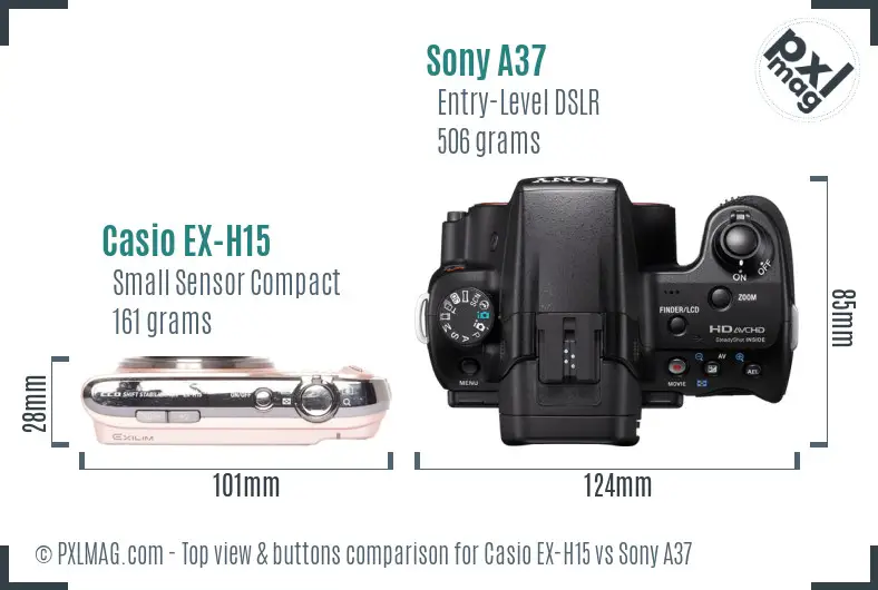 Casio EX-H15 vs Sony A37 top view buttons comparison