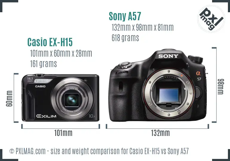 Casio EX-H15 vs Sony A57 size comparison