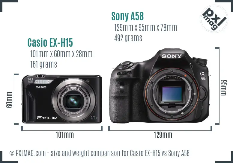 Casio EX-H15 vs Sony A58 size comparison