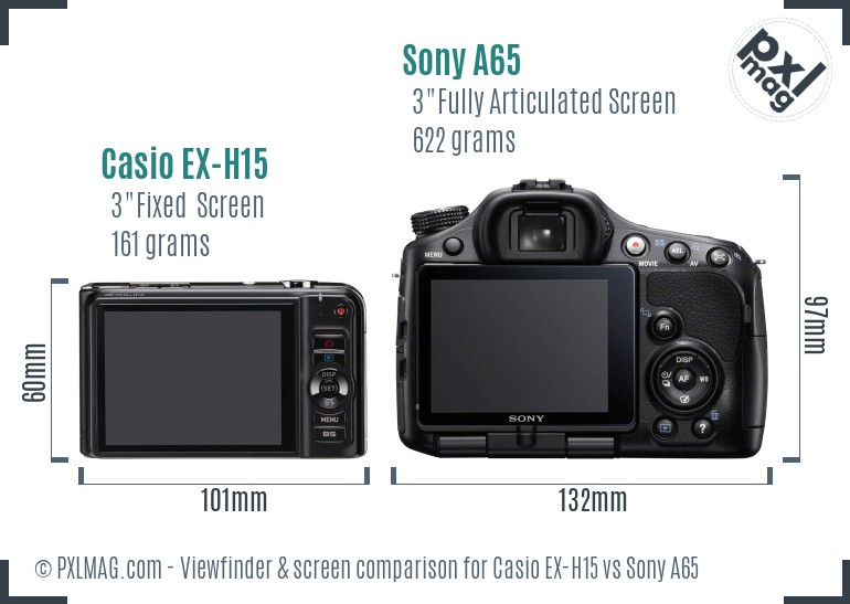 Casio EX-H15 vs Sony A65 Screen and Viewfinder comparison