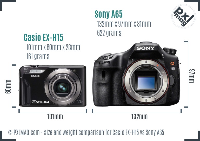 Casio EX-H15 vs Sony A65 size comparison Casio EX-H15 vs Sony A65 size comparison