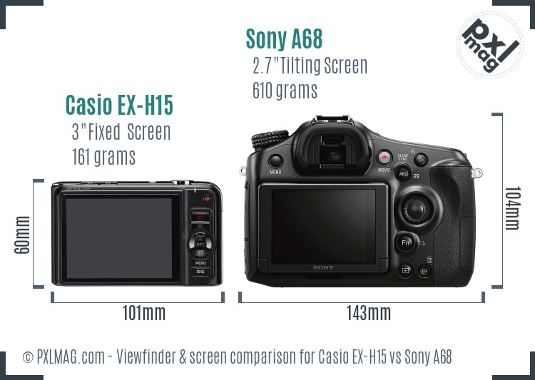 Casio EX-H15 vs Sony A68 Screen and Viewfinder comparison