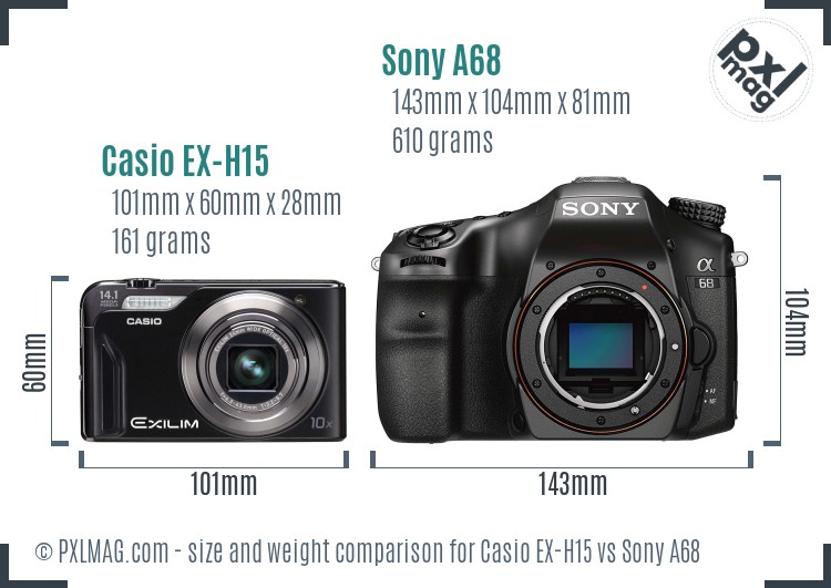 Casio EX-H15 vs Sony A68 size comparison Casio EX-H15 vs Sony A68 size comparison