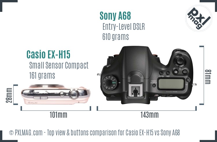 Casio EX-H15 vs Sony A68 top view buttons comparison