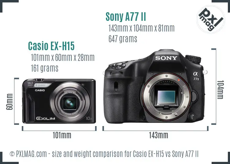 Casio EX-H15 vs Sony A77 II size comparison Casio EX-H15 vs Sony A77 II size comparison