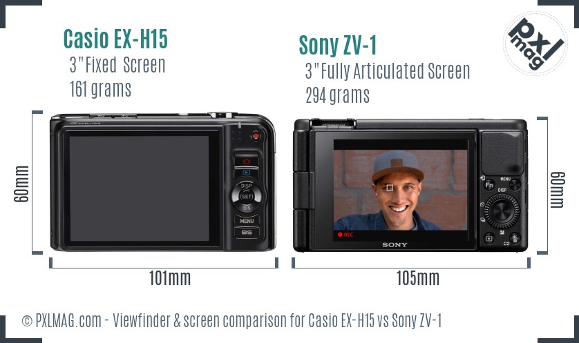 Casio EX-H15 vs Sony ZV-1 Screen and Viewfinder comparison