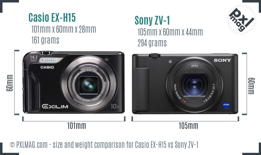 Casio EX-H15 vs Sony ZV-1 size comparison