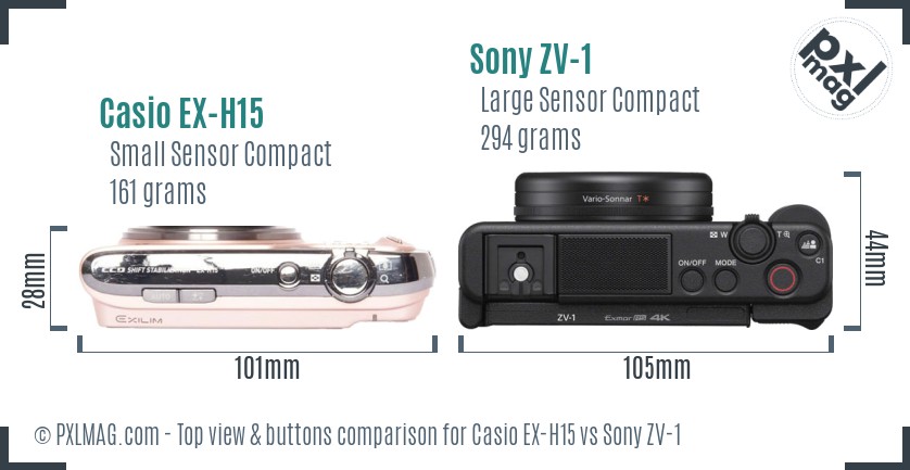 Casio EX-H15 vs Sony ZV-1 top view buttons comparison