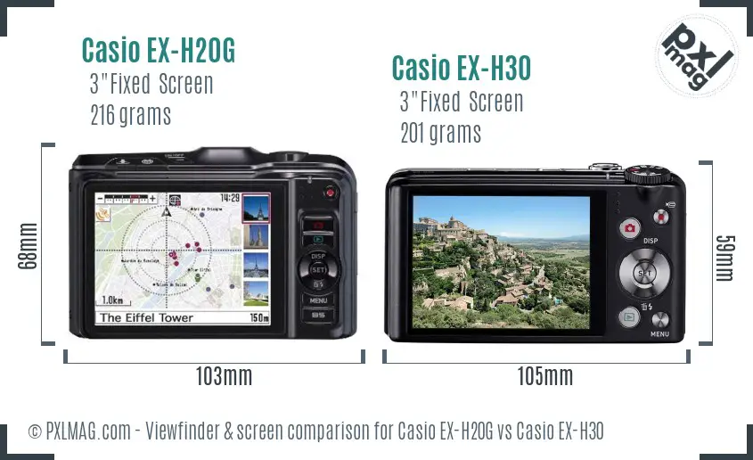 Casio EX-H20G vs Casio EX-H30 Screen and Viewfinder comparison