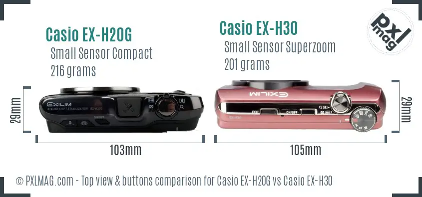 Casio EX-H20G vs Casio EX-H30 top view buttons comparison