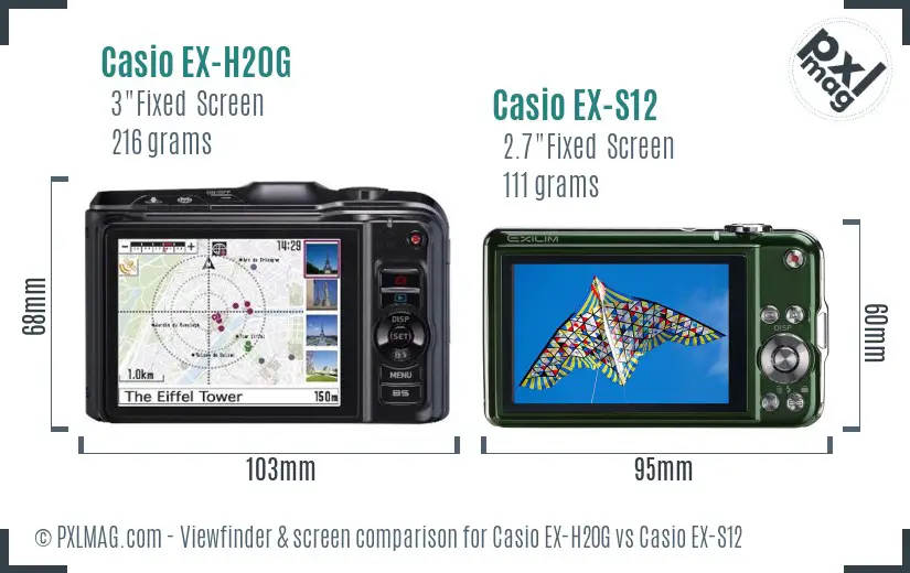 Casio EX-H20G vs Casio EX-S12 Screen and Viewfinder comparison
