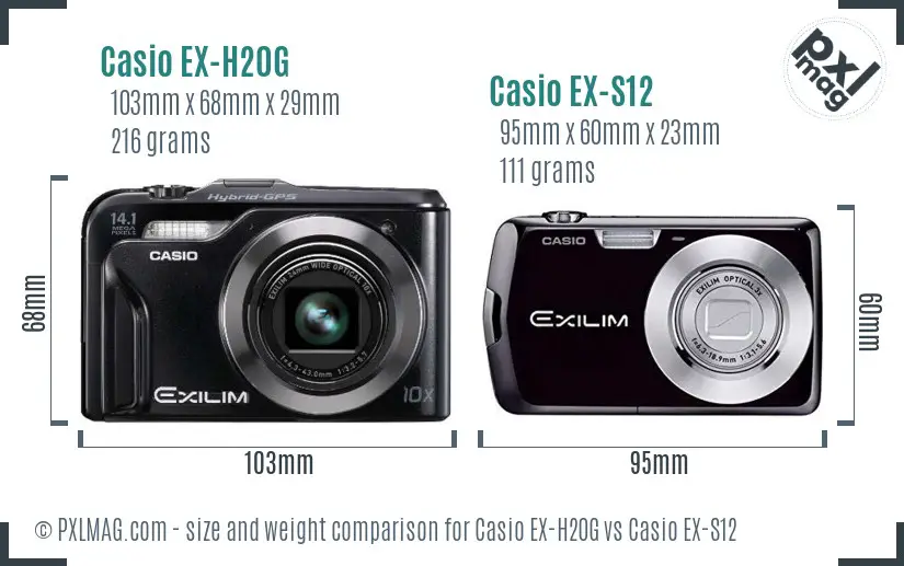 Casio EX-H20G vs Casio EX-S12 size comparison