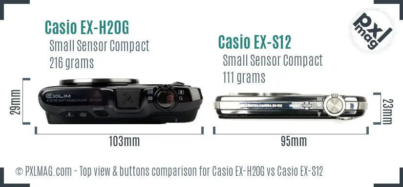 Casio EX-H20G vs Casio EX-S12 top view buttons comparison