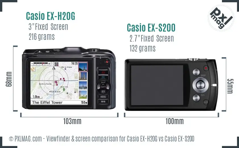 Casio EX-H20G vs Casio EX-S200 Screen and Viewfinder comparison