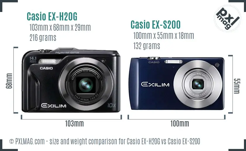 Casio EX-H20G vs Casio EX-S200 size comparison