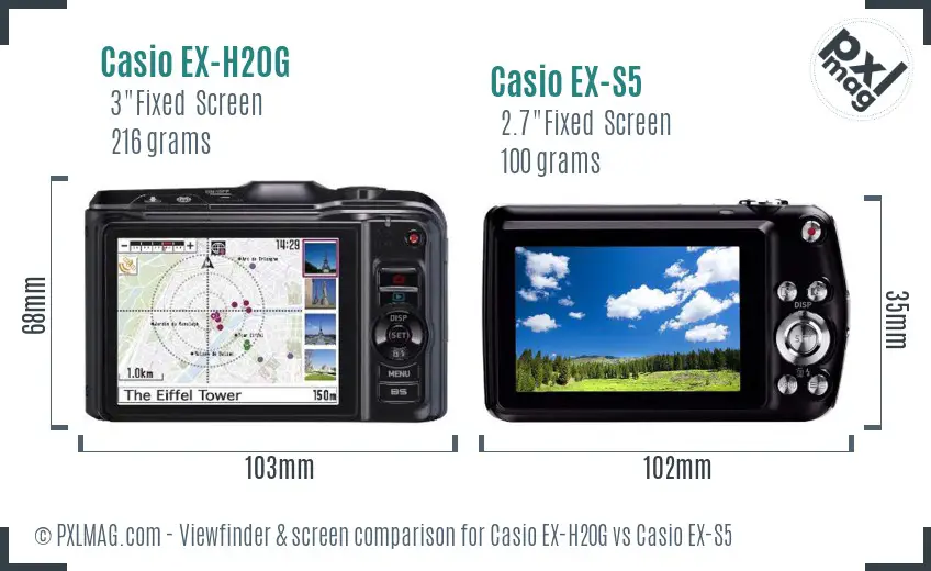 Casio EX-H20G vs Casio EX-S5 Screen and Viewfinder comparison