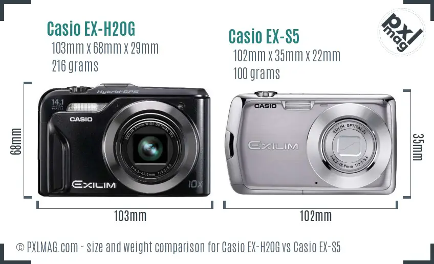 Casio EX-H20G vs Casio EX-S5 size comparison