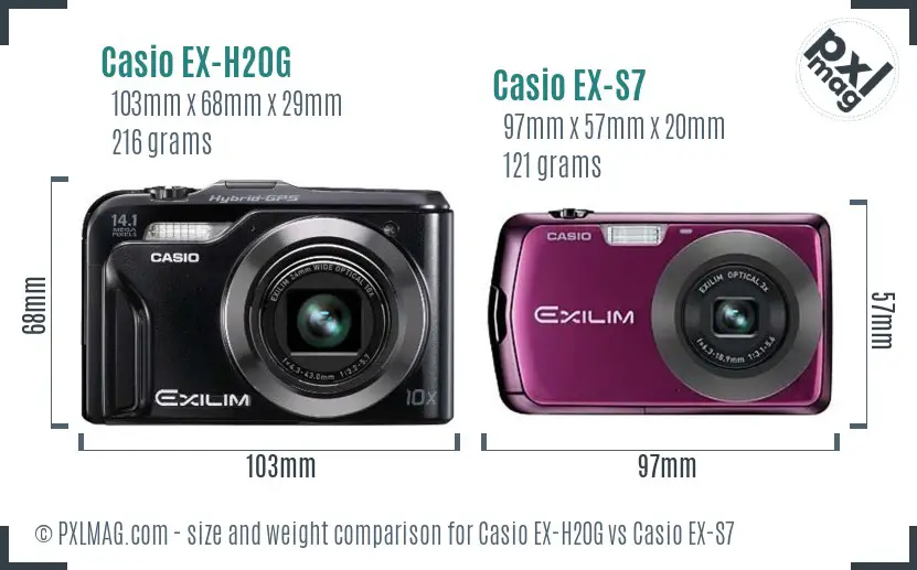 Casio EX-H20G vs Casio EX-S7 size comparison