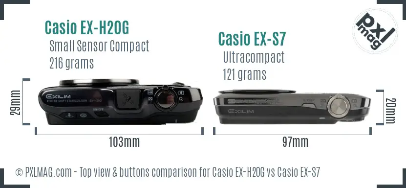 Casio EX-H20G vs Casio EX-S7 top view buttons comparison