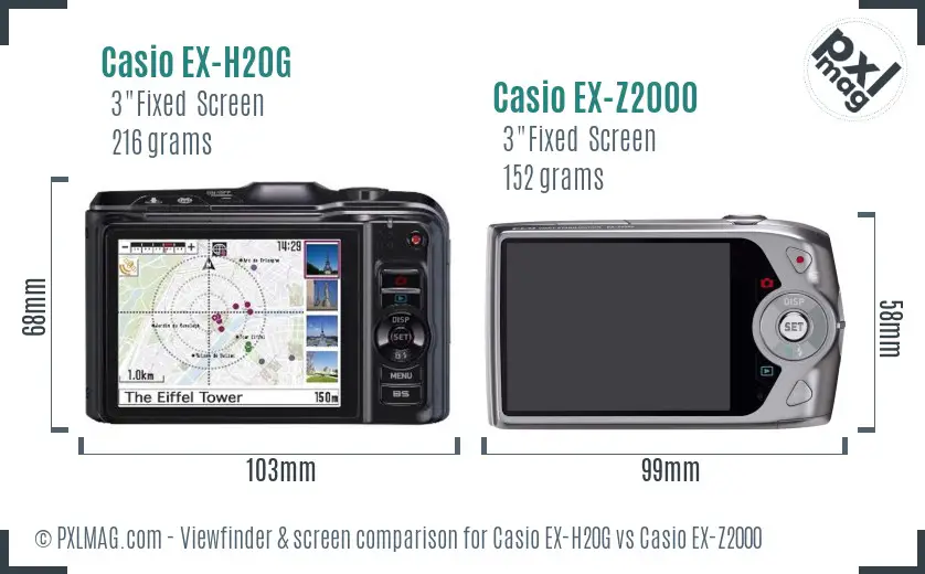 Casio EX-H20G vs Casio EX-Z2000 Screen and Viewfinder comparison