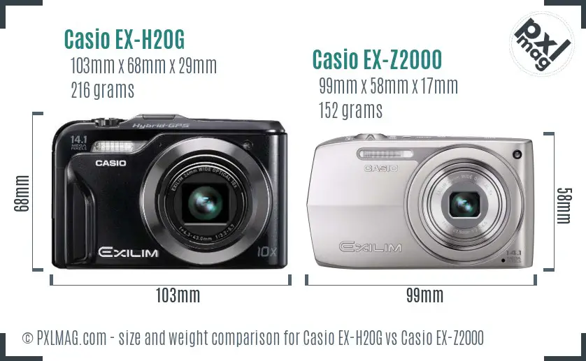 Casio EX-H20G vs Casio EX-Z2000 size comparison