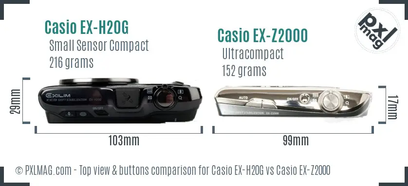 Casio EX-H20G vs Casio EX-Z2000 top view buttons comparison