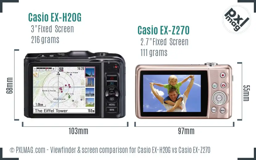 Casio EX-H20G vs Casio EX-Z270 Screen and Viewfinder comparison