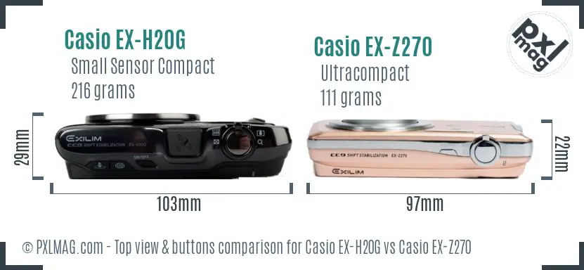 Casio EX-H20G vs Casio EX-Z270 top view buttons comparison