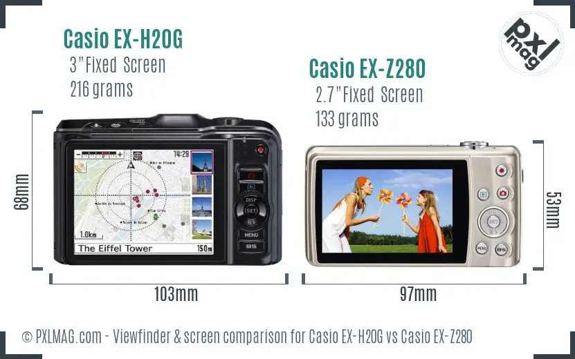 Casio EX-H20G vs Casio EX-Z280 Screen and Viewfinder comparison