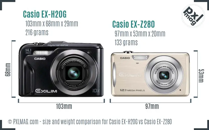 Casio EX-H20G vs Casio EX-Z280 size comparison
