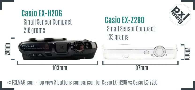 Casio EX-H20G vs Casio EX-Z280 top view buttons comparison