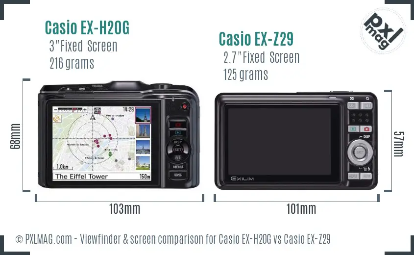 Casio EX-H20G vs Casio EX-Z29 Screen and Viewfinder comparison