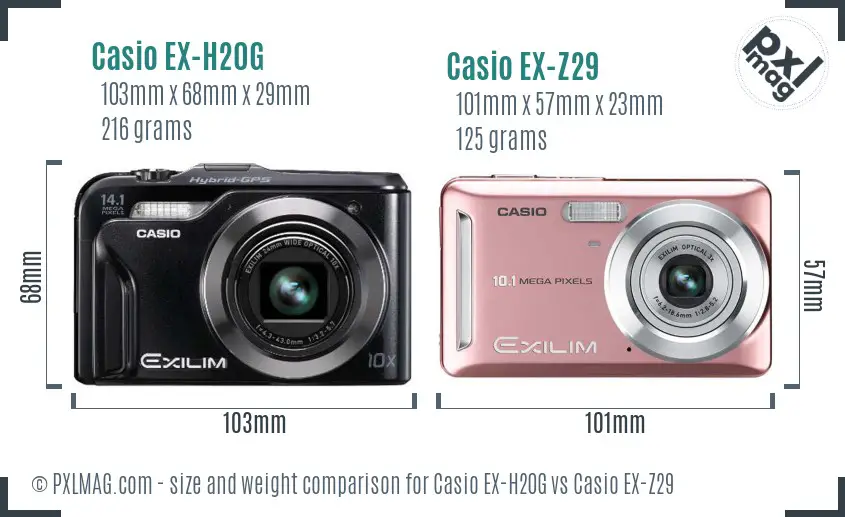 Casio EX-H20G vs Casio EX-Z29 size comparison