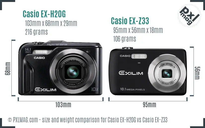 Casio EX-H20G vs Casio EX-Z33 size comparison