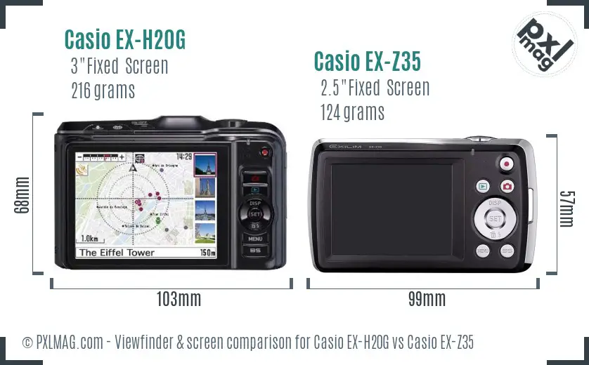 Casio EX-H20G vs Casio EX-Z35 Screen and Viewfinder comparison Casio EX-H20G vs Casio EX-Z35 Screen and Viewfinder comparison