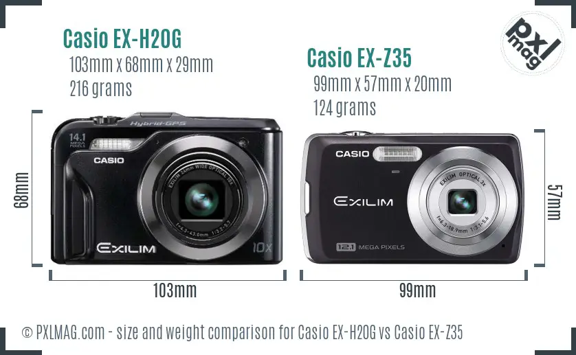 Casio EX-H20G vs Casio EX-Z35 size comparison Casio EX-H20G vs Casio EX-Z35 size comparison