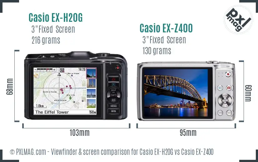 Casio EX-H20G vs Casio EX-Z400 Screen and Viewfinder comparison